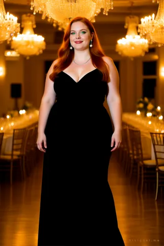 Violet in a floor-length black evening gown